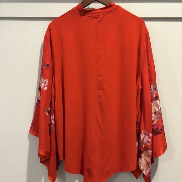 Free People Tunic Women S Red Festival Embroidered Bloom Boho Asian Artsy Flare - Picture 12 of 16